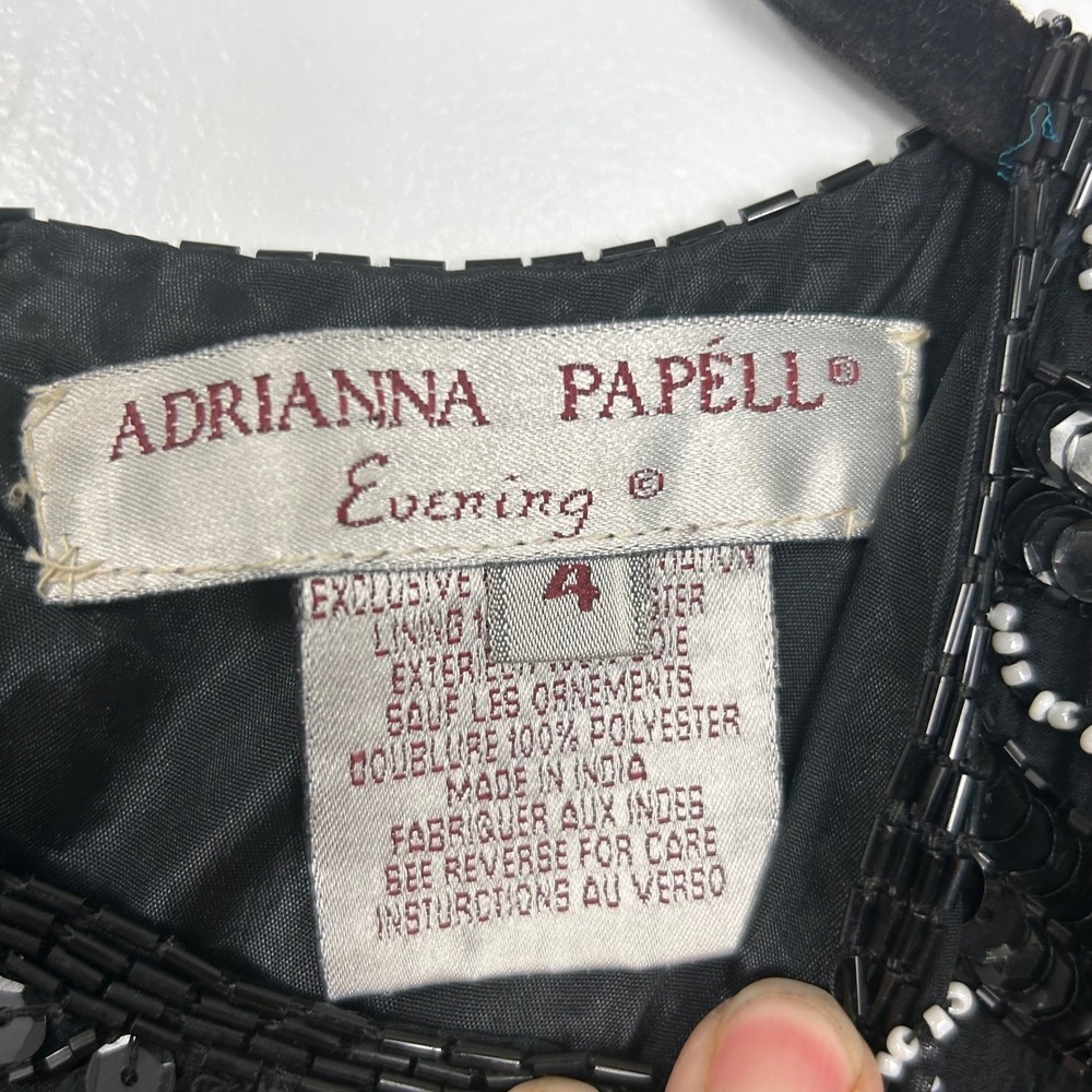 Adrianna Papell Evening Dress Womens 4 Black Sequin Beaded Keyhole Back Cocktail - Picture 5 of 12